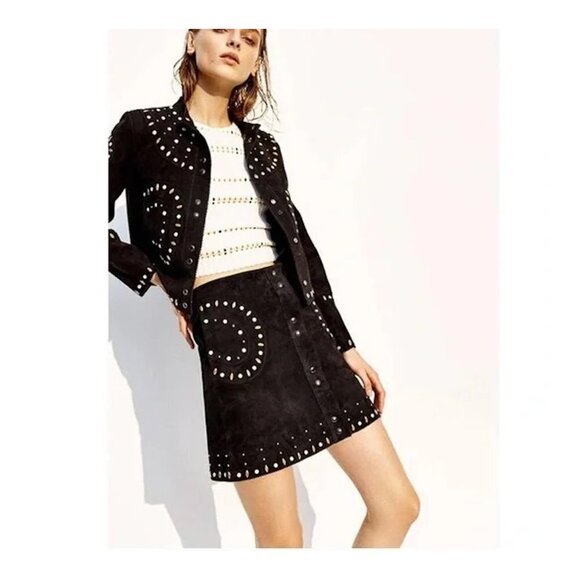 SANDRO NWOT Colorado Embellished Suede Skirt NEW - Picture 1 of 11